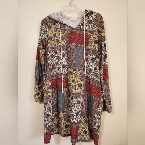 Multicolor Patchwork Hoodie Dress - Picture 1 of 4